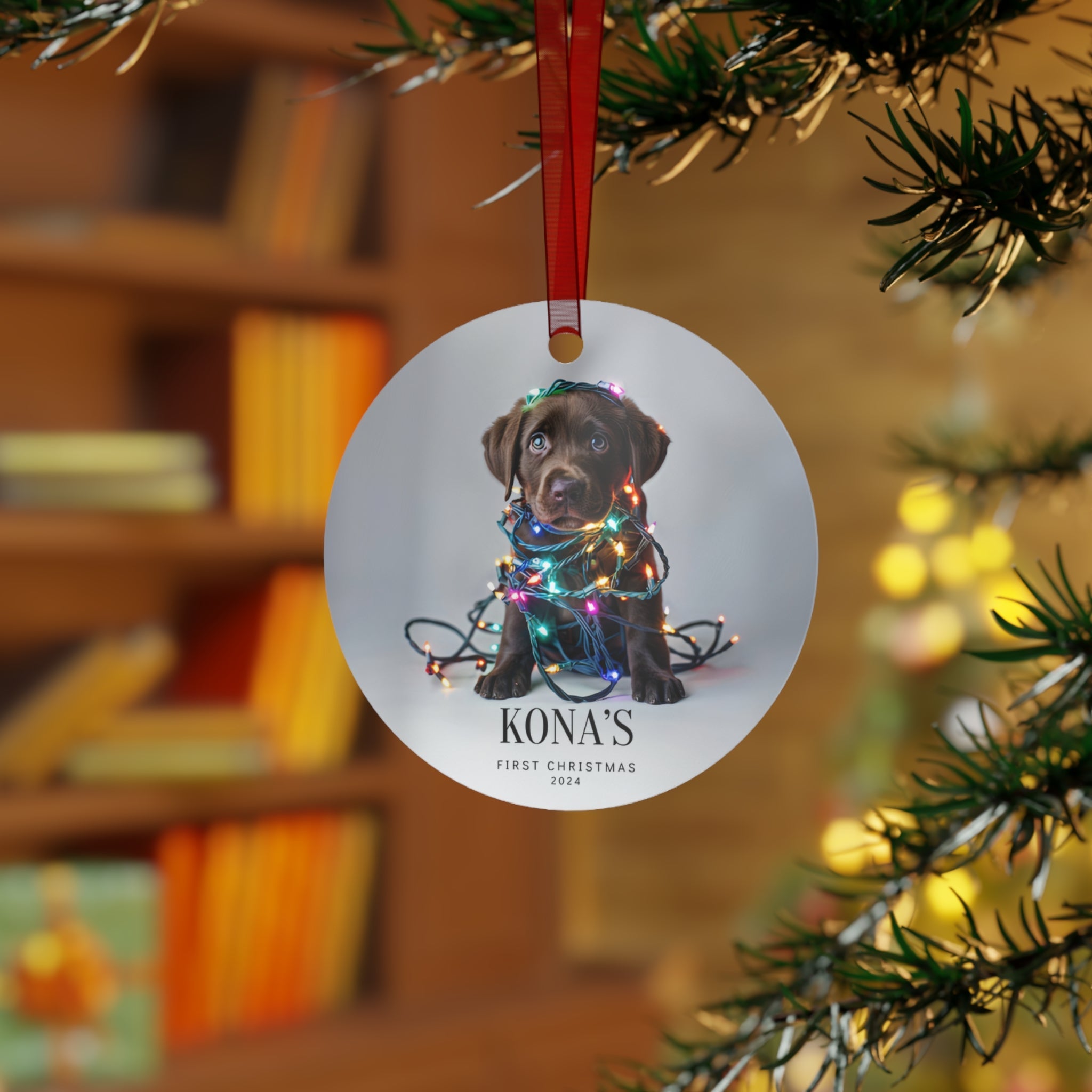 Custom Dog ArtChocolate Lab Puppy Christmas Ornament | Personalized