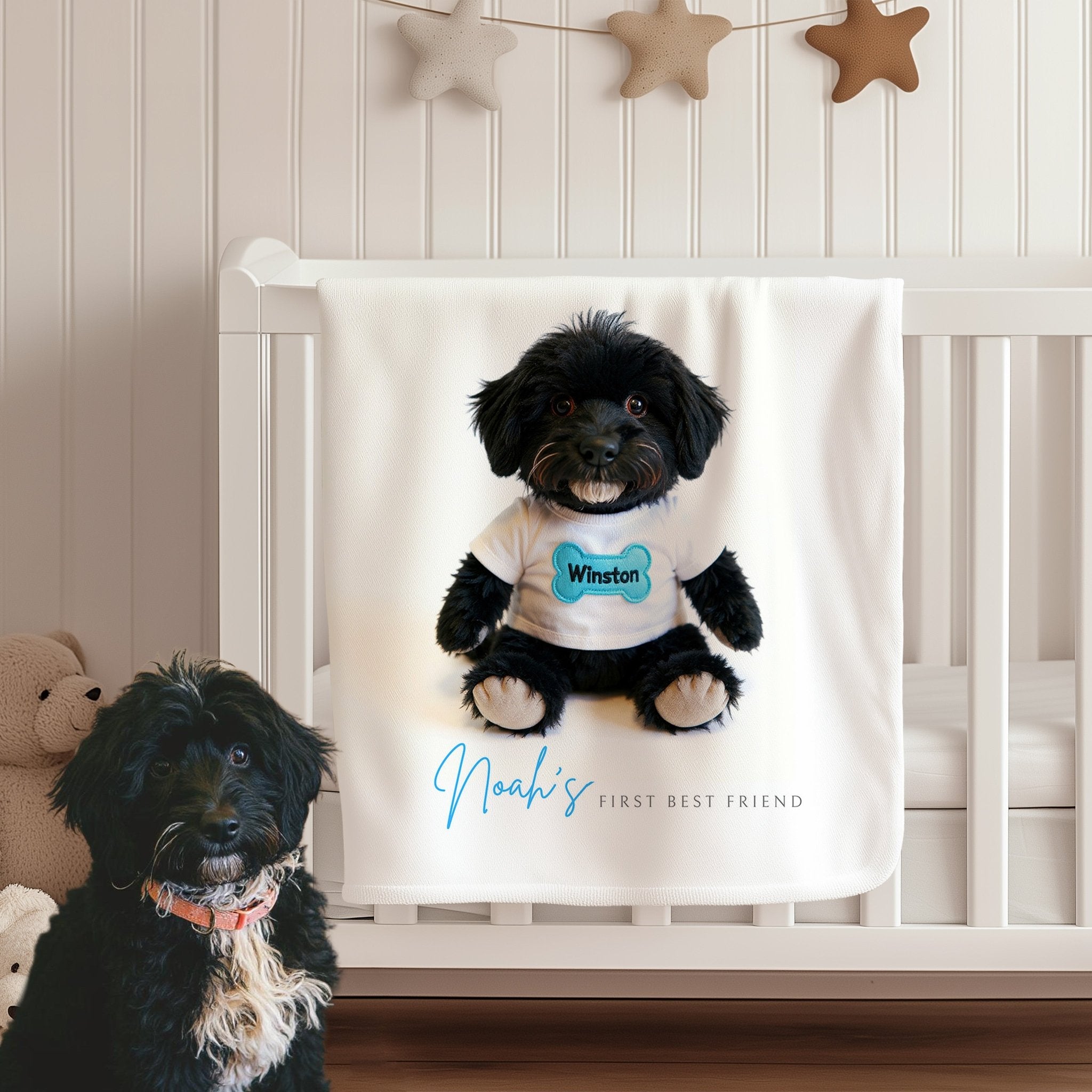 Custom Dog ArtCustom Baby Blanket with Dog • Personalized Nursery Blanket with Name • Newborn Keepsake & Baby Shower Gift