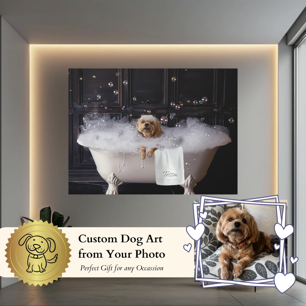 Custom Dog ArtCustom Dog Art | Personalized Dog in Bath Art