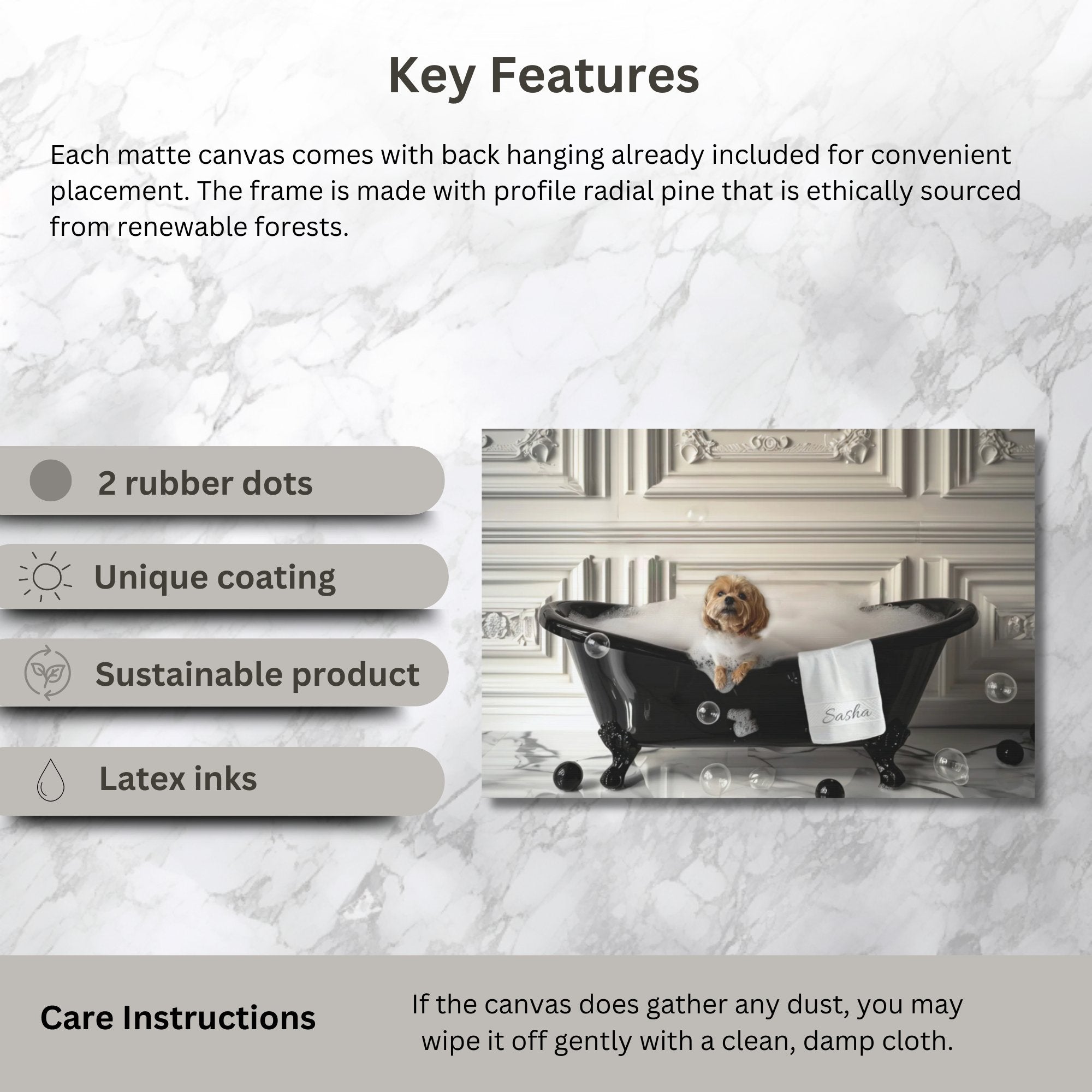 Key features description of customizable canvas art of your pet