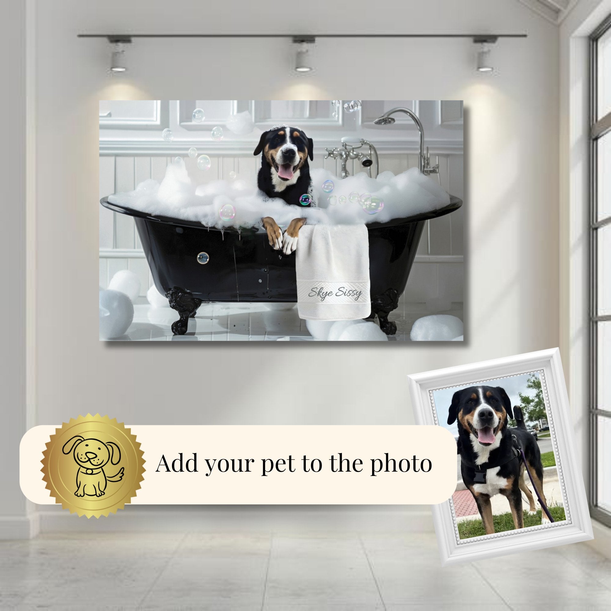 Custom Dog ArtCustom Dog in Bathtub Art - Personalized Pet Portrait for Your Home