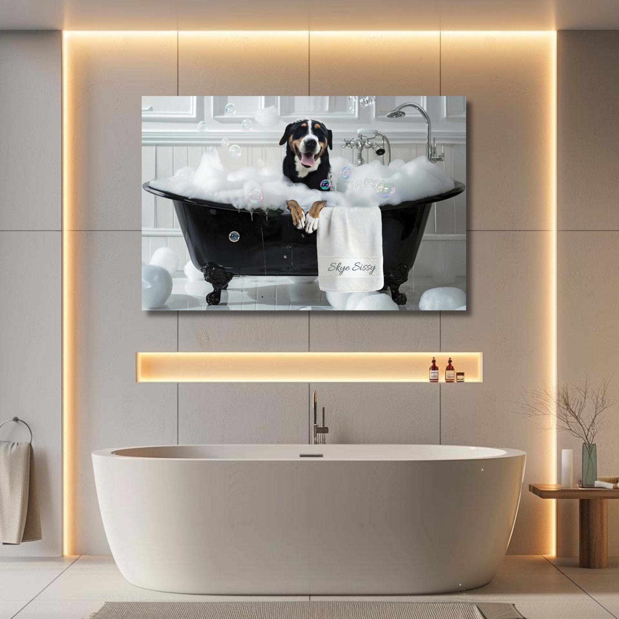 Custom Dog ArtCustom Dog in Bathtub Art - Personalized Pet Portrait for Your Home