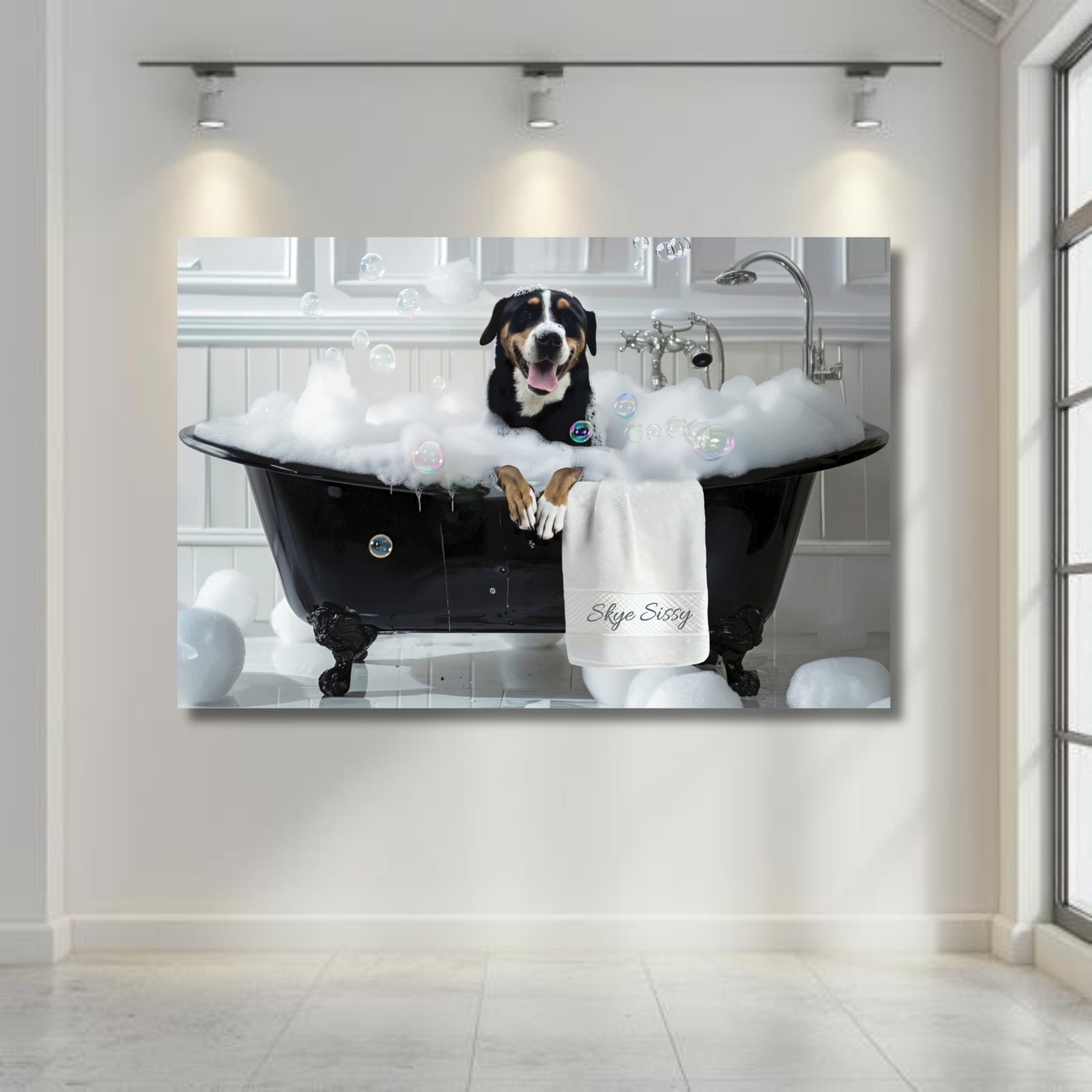 Custom Dog ArtCustom Dog in Bathtub Art - Personalized Pet Portrait for Your Home