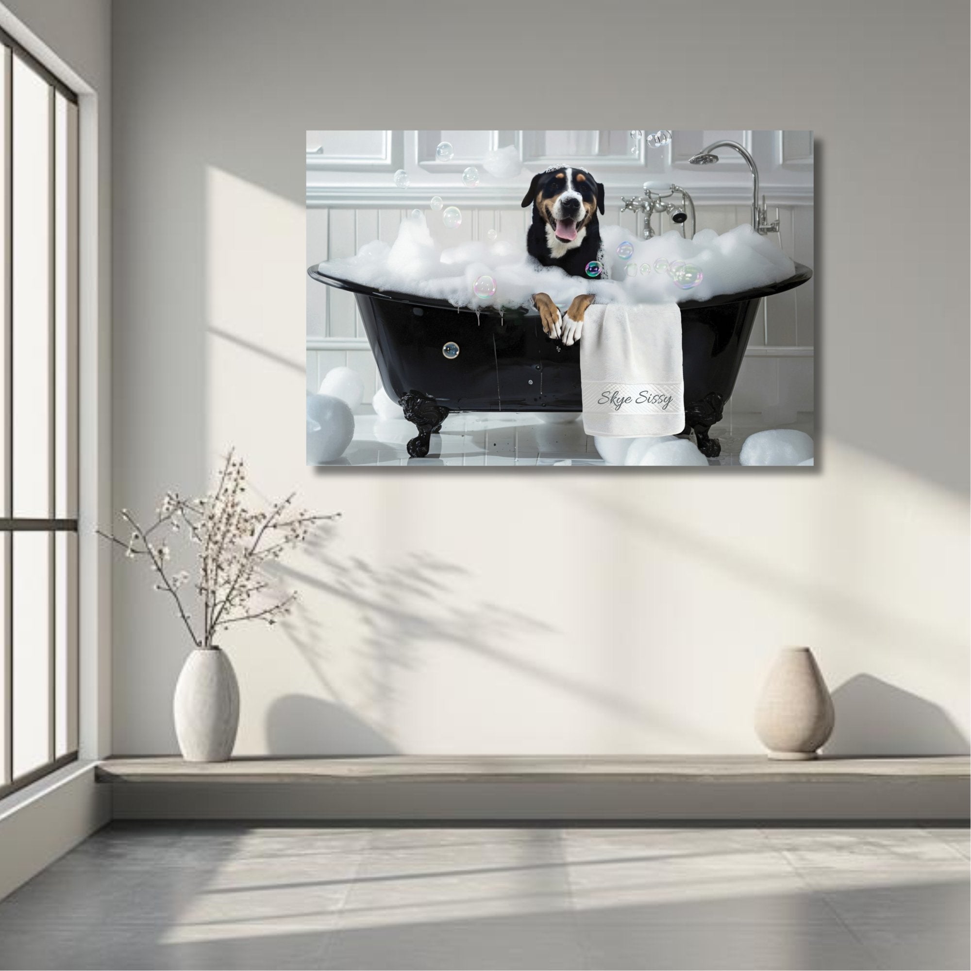 Custom Dog ArtCustom Dog in Bathtub Art - Personalized Pet Portrait for Your Home