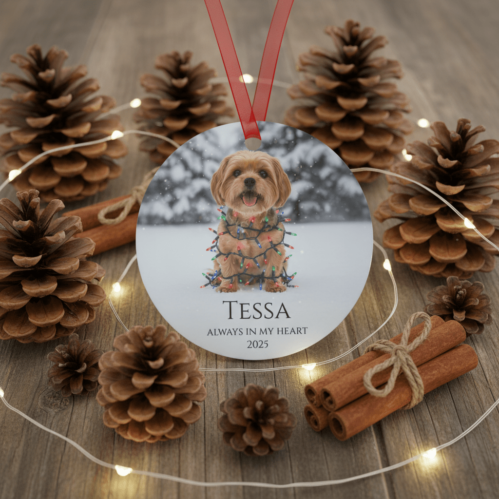 Custom Dog ArtCustom Dog Memorial Ornament | Personalized Pet Portrait Keepsake | Forever in My Heart Christmas Ornament Gift