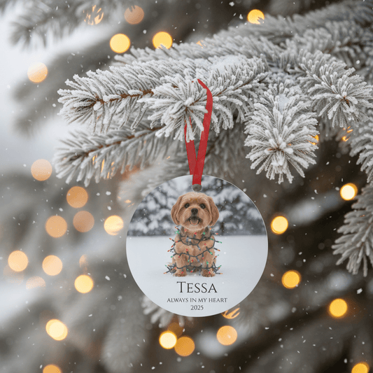 Custom Dog ArtCustom Dog Memorial Ornament | Personalized Pet Portrait Keepsake | Forever in My Heart Christmas Ornament Gift