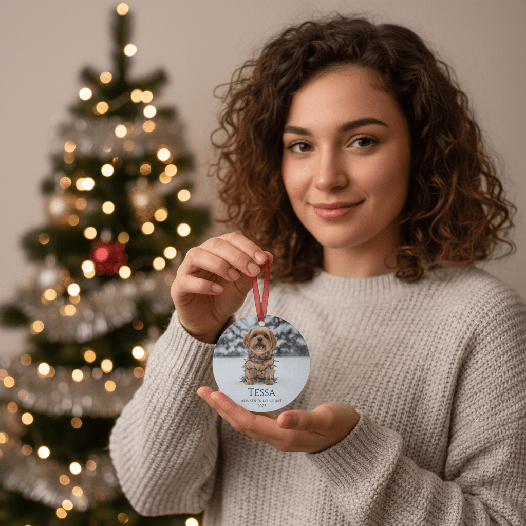 Custom Dog ArtCustom Dog Memorial Ornament | Personalized Pet Portrait Keepsake | Forever in My Heart Christmas Ornament Gift