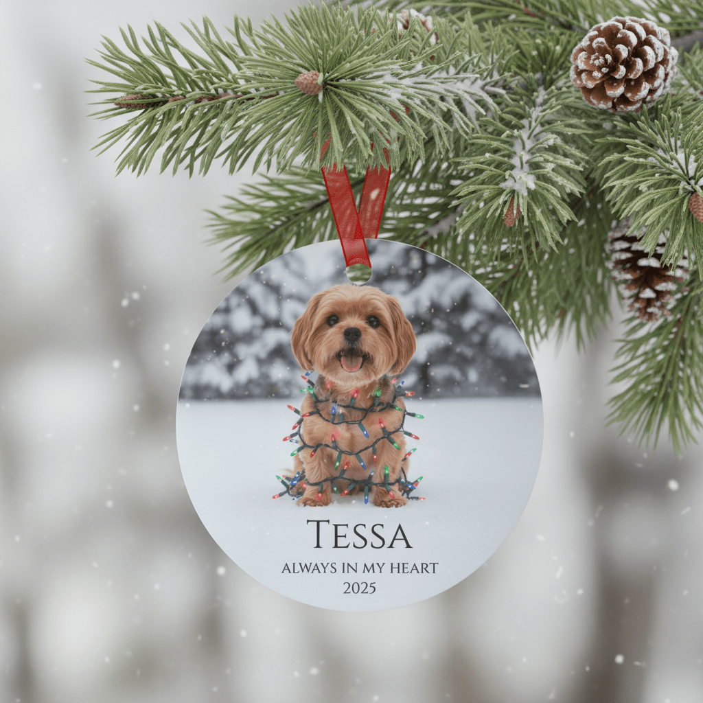 Custom Dog ArtCustom Dog Memorial Ornament | Personalized Pet Portrait Keepsake | Forever in My Heart Christmas Ornament Gift