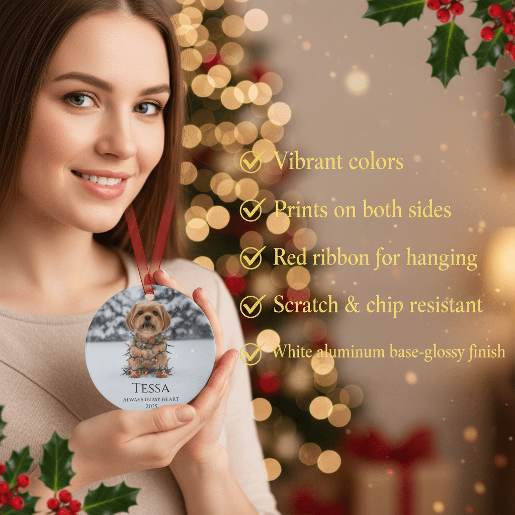 Custom Dog ArtCustom Dog Memorial Ornament | Personalized Pet Portrait Keepsake | Forever in My Heart Christmas Ornament Gift