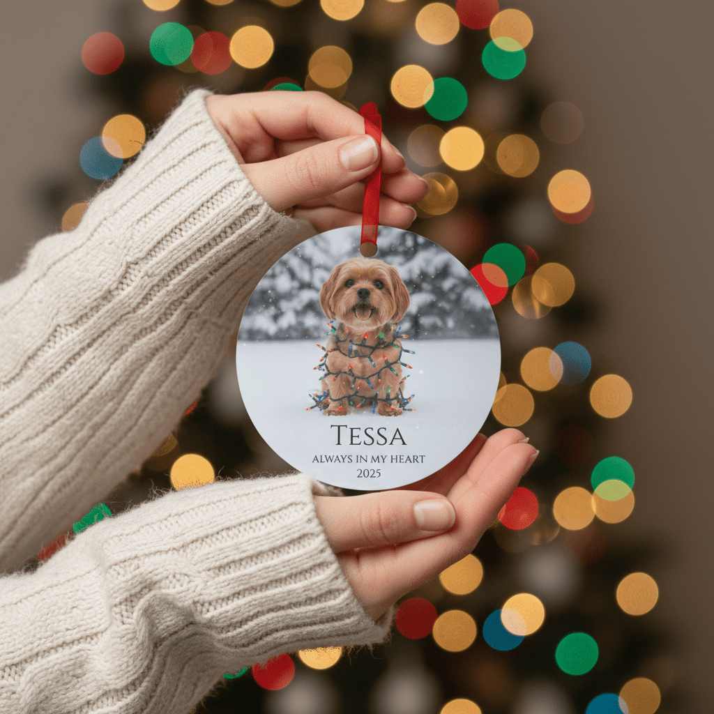 Custom Dog ArtCustom Dog Memorial Ornament | Personalized Pet Portrait Keepsake | Forever in My Heart Christmas Ornament Gift