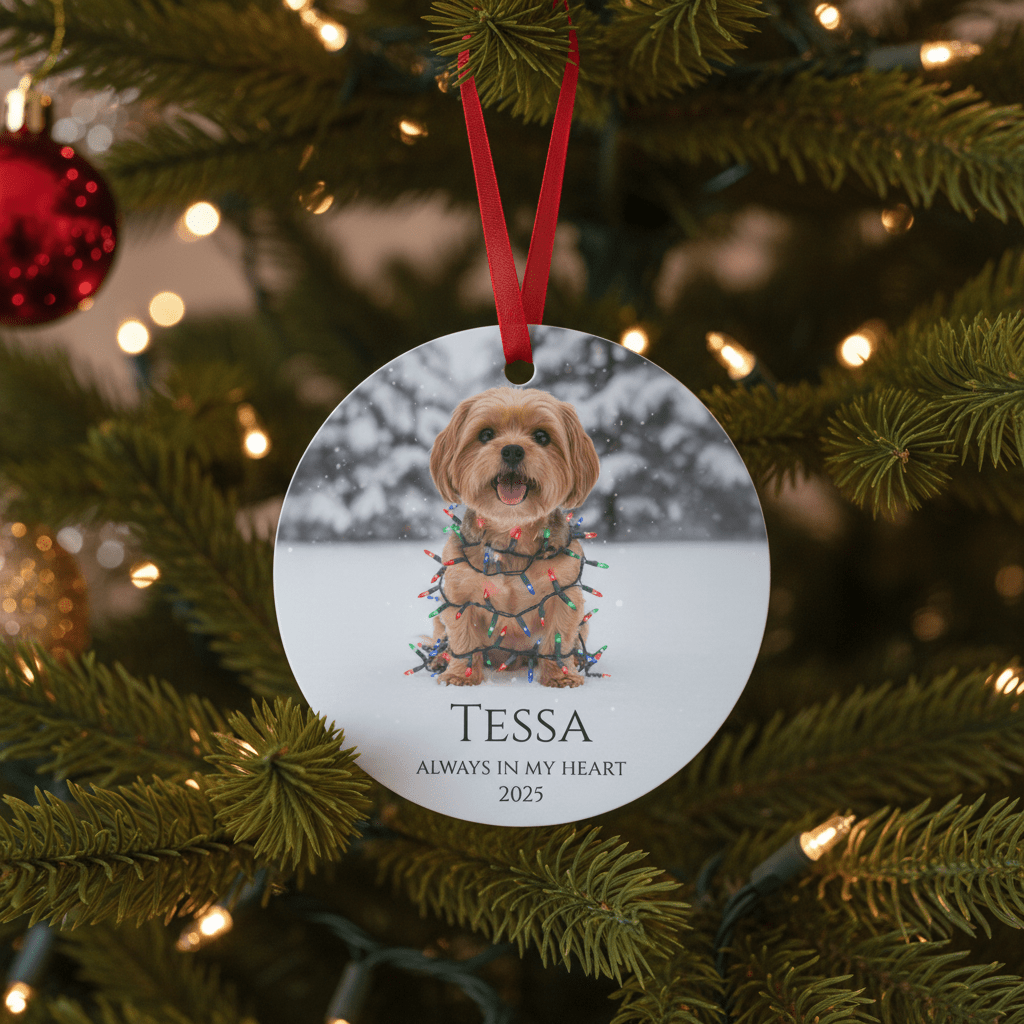 Custom Dog ArtCustom Dog Memorial Ornament | Personalized Pet Portrait Keepsake | Forever in My Heart Christmas Ornament Gift