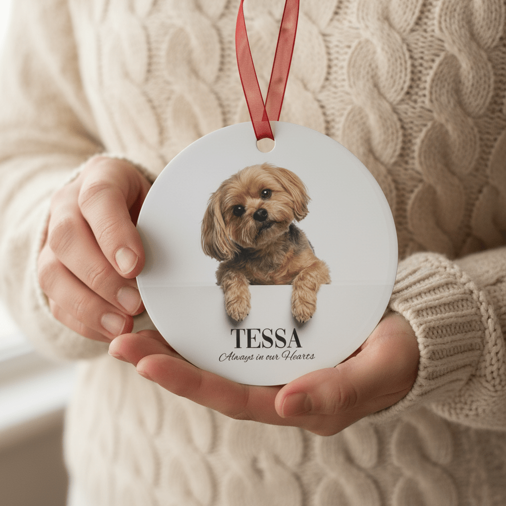 Custom Dog ArtCustom Dog Memorial Photo Ornament | Personalized Dog Loss Gift Keepsake