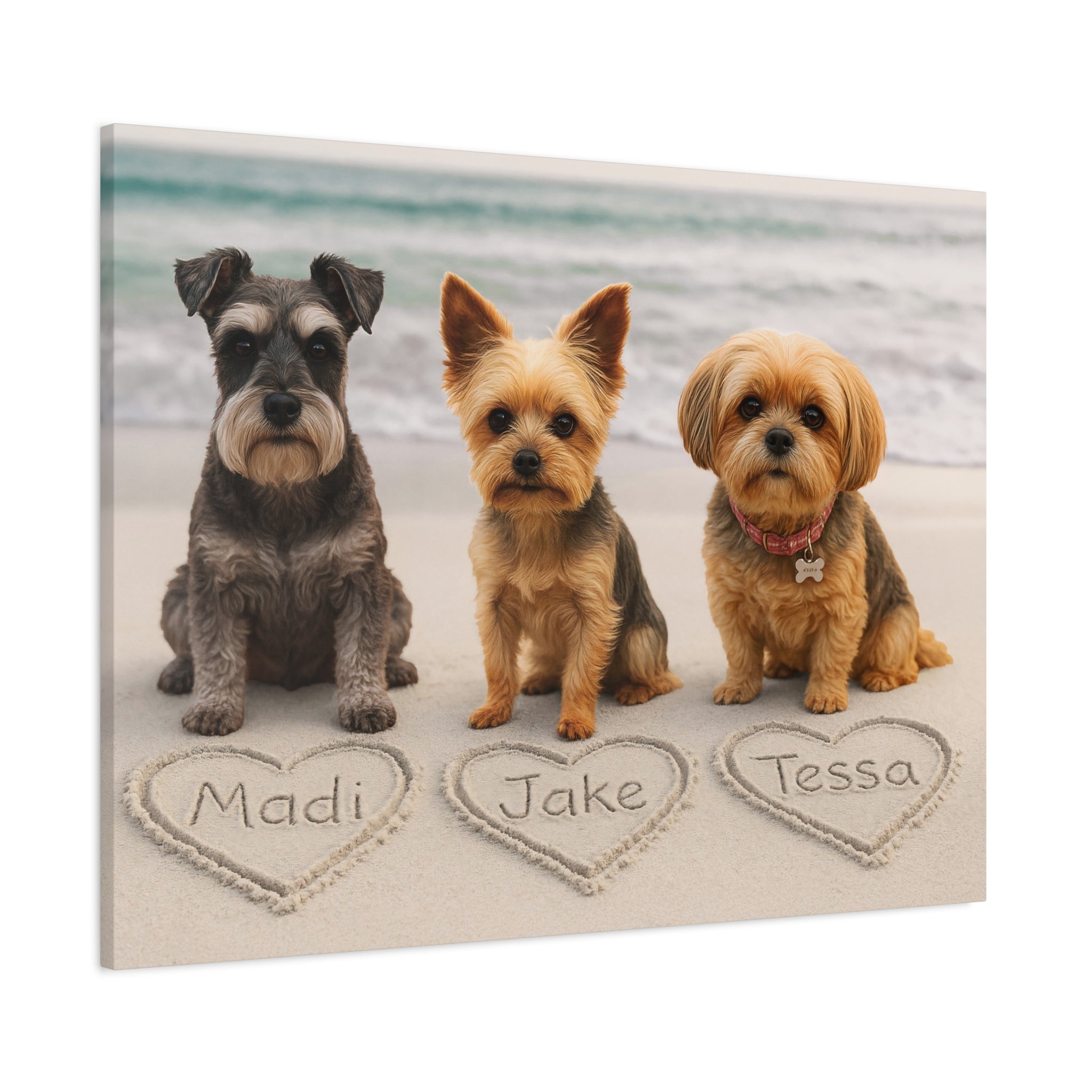 Custom Dog ArtCustom Dog Portrait from Photo, Multi Pet Artwork, Dog Lover Gift, Dog Memorial, Beach Scene, Personalized Dog Art, 3 Dog Art Work