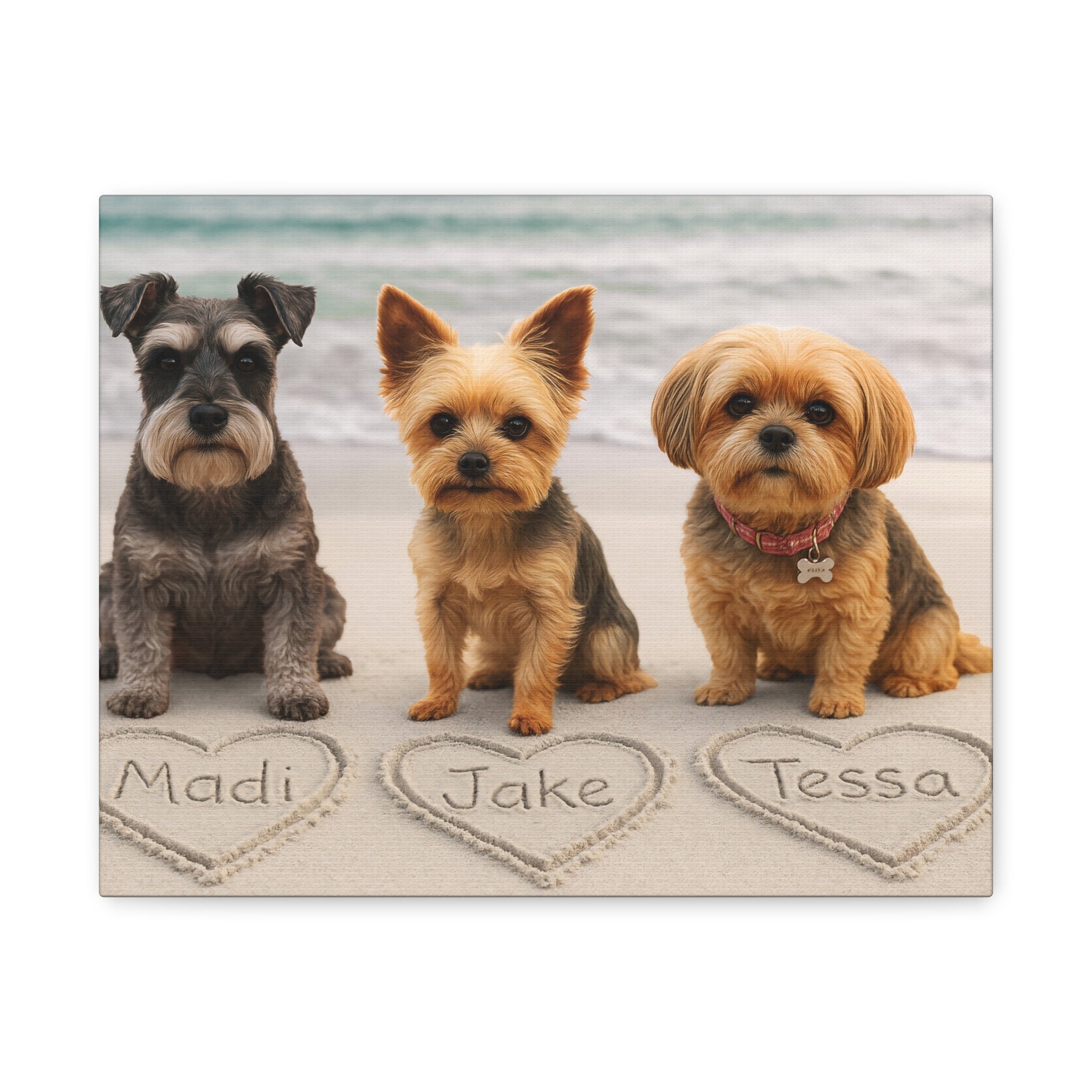 Custom Dog ArtCustom Dog Portrait from Photo, Multi Pet Artwork, Dog Lover Gift, Dog Memorial, Beach Scene, Personalized Dog Art, 3 Dog Art Work