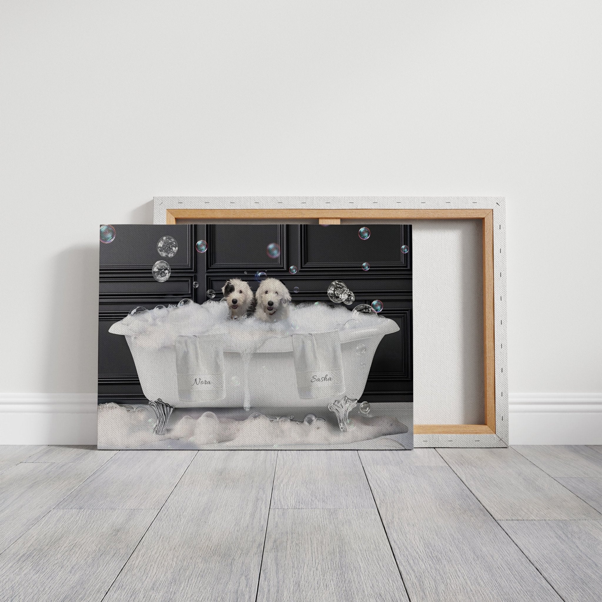 Custom Dog ArtCustom Dog Portrait of 2 Dogs in Bathtub | Pet Portrait Photo | Custom Dog Art Print | Dog in Bathtub Art | Custom Dog Gifts for Pet Lovers