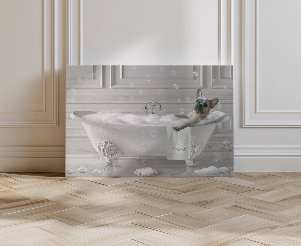 Custom Dog ArtCustom Pet Portrait - Your Dog in a Fun Bubble Bath Canvas | Personalized Pet Artwork