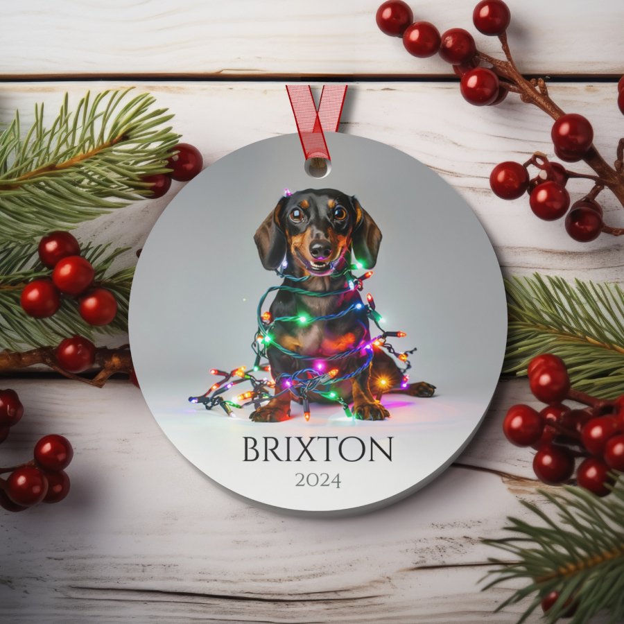 Custom Dog ArtDaschund Christmas Ornament | Personalized