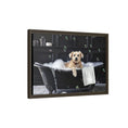 Load image into Gallery viewer, Custom Dog ArtDog Bath Time Framed Art, Pet Lovers Decor, Fun Home Wall Art, Dog Owner Gift, Bubble Bath Canvas, Pet Bathroom Art
