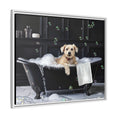 Load image into Gallery viewer, Custom Dog ArtDog Bath Time Framed Art, Pet Lovers Decor, Fun Home Wall Art, Dog Owner Gift, Bubble Bath Canvas, Pet Bathroom Art
