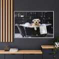 Load image into Gallery viewer, Custom Dog ArtDog Bath Time Framed Art, Pet Lovers Decor, Fun Home Wall Art, Dog Owner Gift, Bubble Bath Canvas, Pet Bathroom Art
