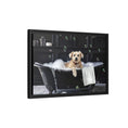 Load image into Gallery viewer, Custom Dog ArtDog Bath Time Framed Art, Pet Lovers Decor, Fun Home Wall Art, Dog Owner Gift, Bubble Bath Canvas, Pet Bathroom Art
