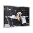 Load image into Gallery viewer, Custom Dog ArtDog Bath Time Framed Art, Pet Lovers Decor, Fun Home Wall Art, Dog Owner Gift, Bubble Bath Canvas, Pet Bathroom Art
