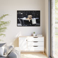 Load image into Gallery viewer, Custom Dog ArtDog Bath Time Framed Art, Pet Lovers Decor, Fun Home Wall Art, Dog Owner Gift, Bubble Bath Canvas, Pet Bathroom Art
