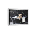 Load image into Gallery viewer, Custom Dog ArtDog Bath Time Framed Art, Pet Lovers Decor, Fun Home Wall Art, Dog Owner Gift, Bubble Bath Canvas, Pet Bathroom Art
