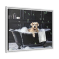 Load image into Gallery viewer, Custom Dog ArtDog Bath Time Framed Art, Pet Lovers Decor, Fun Home Wall Art, Dog Owner Gift, Bubble Bath Canvas, Pet Bathroom Art
