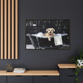 Load image into Gallery viewer, Custom Dog ArtDog Bath Time Framed Art, Pet Lovers Decor, Fun Home Wall Art, Dog Owner Gift, Bubble Bath Canvas, Pet Bathroom Art
