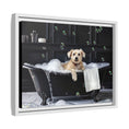 Load image into Gallery viewer, Custom Dog ArtDog Bath Time Framed Art, Pet Lovers Decor, Fun Home Wall Art, Dog Owner Gift, Bubble Bath Canvas, Pet Bathroom Art
