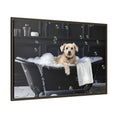 Load image into Gallery viewer, Custom Dog ArtDog Bath Time Framed Art, Pet Lovers Decor, Fun Home Wall Art, Dog Owner Gift, Bubble Bath Canvas, Pet Bathroom Art
