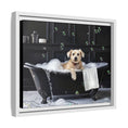 Load image into Gallery viewer, Custom Dog ArtDog Bath Time Framed Art, Pet Lovers Decor, Fun Home Wall Art, Dog Owner Gift, Bubble Bath Canvas, Pet Bathroom Art
