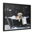 Load image into Gallery viewer, Custom Dog ArtDog Bath Time Framed Art, Pet Lovers Decor, Fun Home Wall Art, Dog Owner Gift, Bubble Bath Canvas, Pet Bathroom Art
