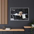Load image into Gallery viewer, Custom Dog ArtDog Bath Time Framed Art, Pet Lovers Decor, Fun Home Wall Art, Dog Owner Gift, Bubble Bath Canvas, Pet Bathroom Art
