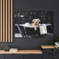 Load image into Gallery viewer, Custom Dog ArtDog Bath Time Framed Art, Pet Lovers Decor, Fun Home Wall Art, Dog Owner Gift, Bubble Bath Canvas, Pet Bathroom Art

