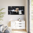 Load image into Gallery viewer, Custom Dog ArtDog Bath Time Framed Art, Pet Lovers Decor, Fun Home Wall Art, Dog Owner Gift, Bubble Bath Canvas, Pet Bathroom Art
