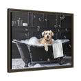 Load image into Gallery viewer, Custom Dog ArtDog Bath Time Framed Art, Pet Lovers Decor, Fun Home Wall Art, Dog Owner Gift, Bubble Bath Canvas, Pet Bathroom Art
