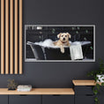 Load image into Gallery viewer, Custom Dog ArtDog Bath Time Framed Art, Pet Lovers Decor, Fun Home Wall Art, Dog Owner Gift, Bubble Bath Canvas, Pet Bathroom Art
