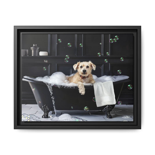Custom Dog ArtDog Bath Time Framed Art, Pet Lovers Decor, Fun Home Wall Art, Dog Owner Gift, Bubble Bath Canvas, Pet Bathroom Art