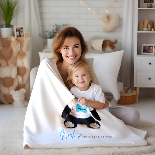 Custom Baby Blanket with Dog • Personalized Nursery Blanket with Name • Newborn Keepsake & Baby Shower Gift