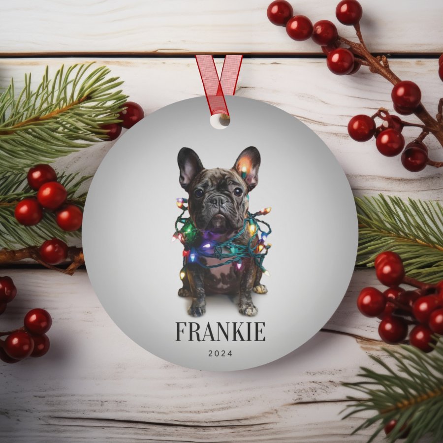 Custom Dog ArtFrench Bulldog Christmas Ornament | Personalized