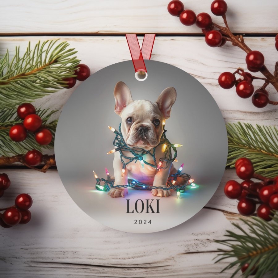 Custom Dog ArtFrench Bulldog Christmas Ornament | Personalized