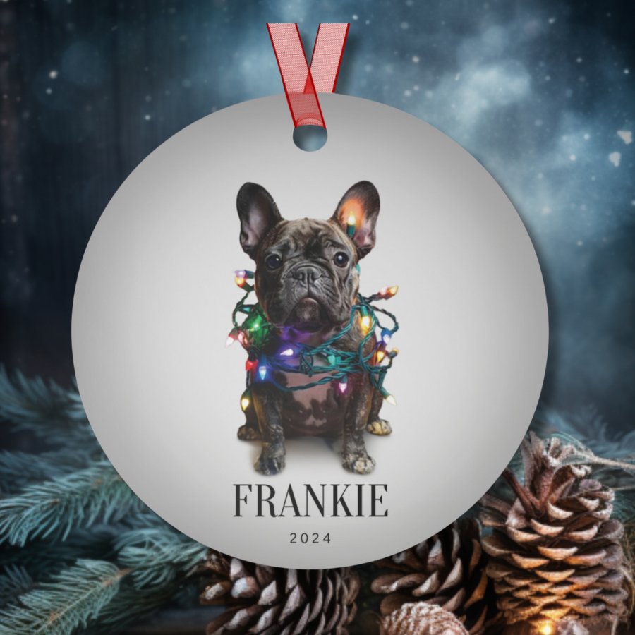 Custom Dog ArtFrench Bulldog Christmas Ornament | Personalized