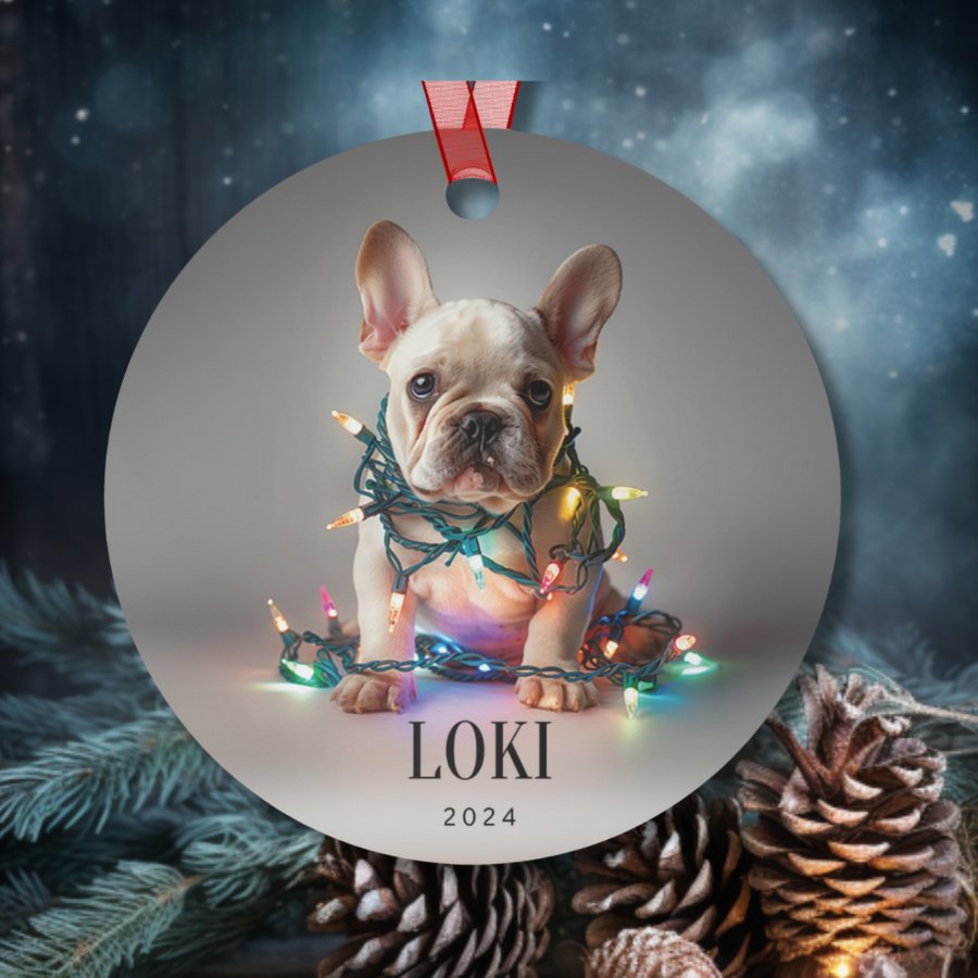 Custom Dog ArtFrench Bulldog Christmas Ornament | Personalized