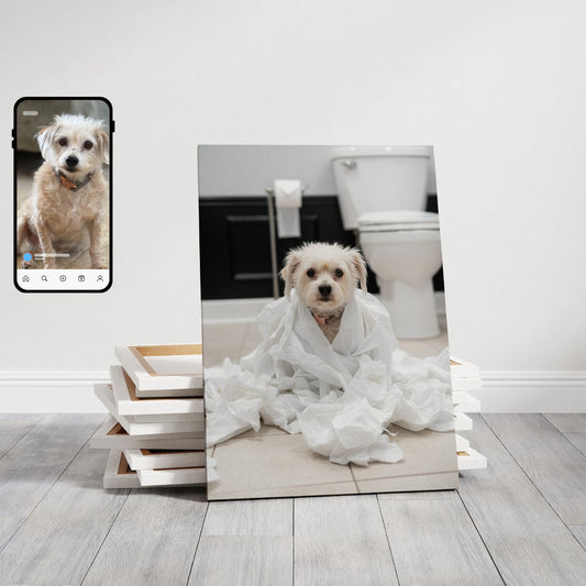 Custom Dog ArtFunny Dog Bathroom Canvas – Dog Toilet Paper Art & Pet Portrait Photo Wall Décor