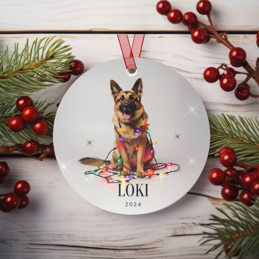 Custom Dog ArtGerman Shepherd Christmas Ornament | Personalized