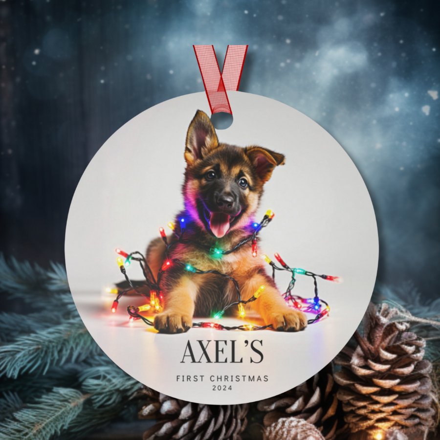 Custom Dog ArtGerman Shepherd Puppy Christmas Ornament | Personalized