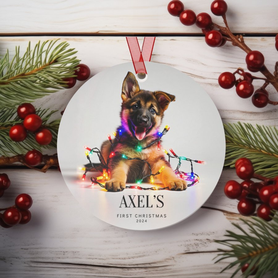 Custom Dog ArtGerman Shepherd Puppy Christmas Ornament | Personalized