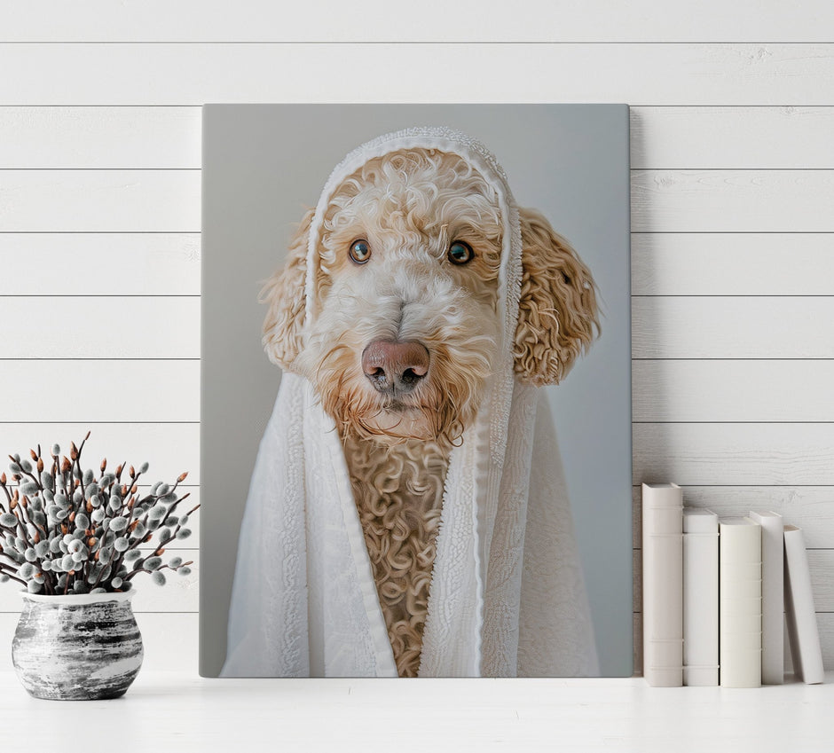 Custom Dog ArtGoldedoodle Spa Canvas Wall Art - Pampered Pup Bathroom Decor